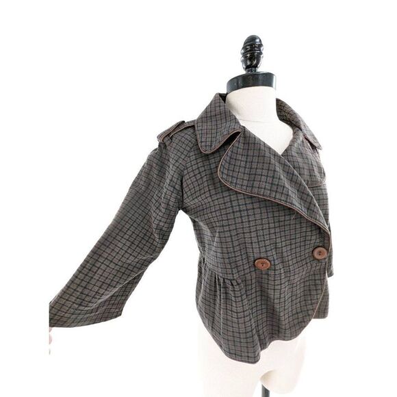 Shyde Women's Cotton Blend Large Collar Plaid Peplum Coat Size Medium - Picture 7 of 16